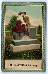 Postcard Romantic Greetings The Resurrection Morning Kissing on a Tombstone L17