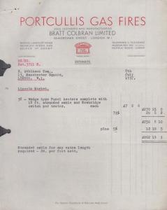 Portcullis Gas Fires 1937 Mortimer Street London Lincoln Market Old Receipt