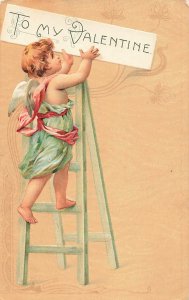 c1910 Angel Ladder Placing Sign Germany Valentines Day P375 