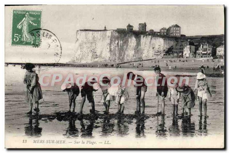 Old Postcard Mers Les Bains On The Beach