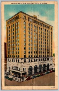 Utica New York 1946 Postcard First National Bank Building creasing