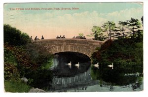 Swans, Bridge, Franklin Park, Boston Massachusetts, Used 1913 Flag Cancel