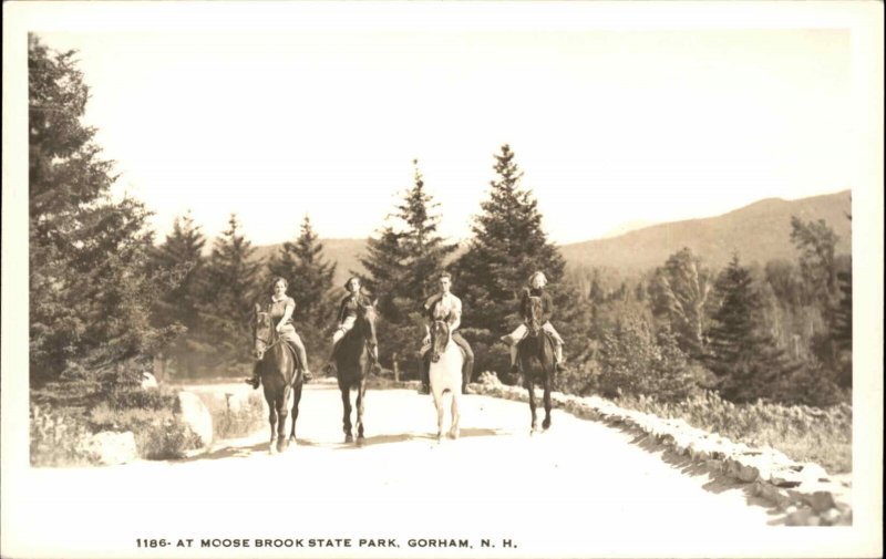 Gorham NH Horse Riding Moose Brook State Park Shorey 1186 Real Photo Postcard