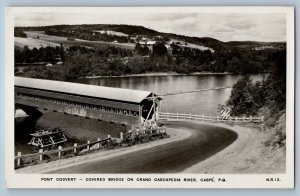 Gaspe Canada Postcard Covered Bridge on Grand Cascapedia River c1920s RPPC Photo