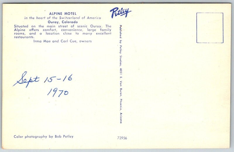 Ouray Colorado 1970 Postcard Alpine Motel