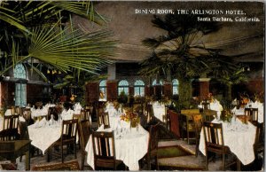 Dining Room of the Arlington Hotel, Santa Barbara CA Vintage Postcard H59