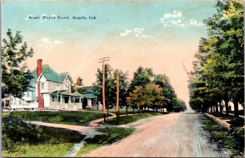 Postcard South Wayne Street in Angola, Indiana