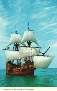 Vintage Postcard Mayflower II Replica Of The Vessel Plymouth Massachusetts MA