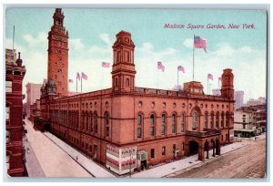 c1910 US Flags, Road View, Madison Square Garden New York NY Postcard