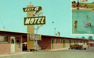 Vintage Exit Six Motel Route 5 Fremont, Ohio Early Postcard Cars Sign Pool