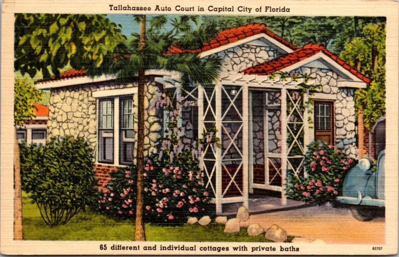 Linen Postcard Tallahassee Auto Court US 90 and 27 in Tallahassee, Florida