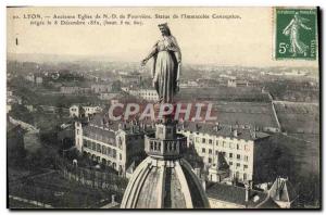 Old Postcard Lyon Ancient Church Of Fourviere Statue From & # 39Immaculee Design