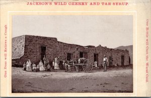 Trade Card - Jackson's Wild Cherry and Tar Syrup - people and cart pueblo