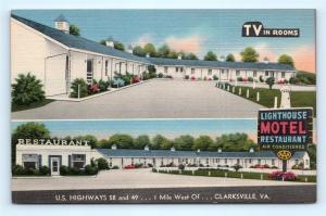 Postcard VA Clarksville Lighthouse Motel Restaurant Multiview Linen J6