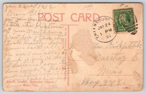 Waco Texas~Austin Ave Methodist Church~Steeple~Power Lines~Gothic~1912 Postcard