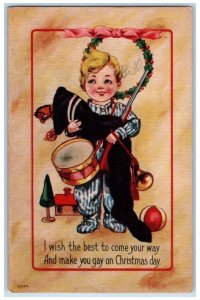 c1910's Christmas Little Boy With Stocking Full Of Toys Posted Antique Postcard