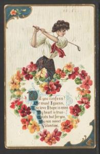 Woman Golfer Valentine Postcard 5590