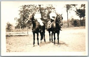 GRANDMOTHER & GRANDDAUGHTER on HORSES ANTIQUE REAL PHOTO POSTCARD RPPC