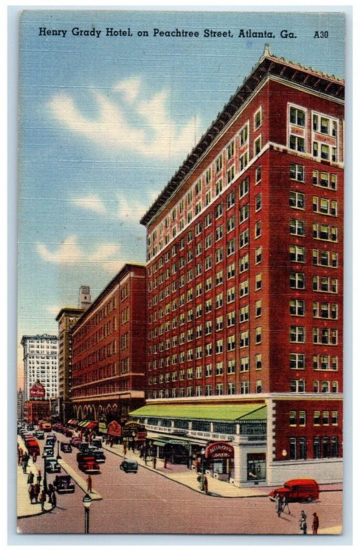 c1940 Henry Grady Hotel Peachtree Street Exterior View Atlanta Georgia Postcard