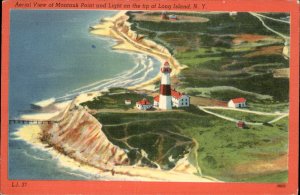 Long Island NY New York Montauk Point Lighthouse c1930-50s Vintage Postcard