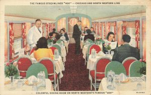 Chicago & North Western Line Streamliner 400 Dining Room Postcard