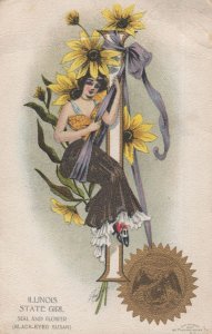 Illinois State Girl Antique USA Postcard