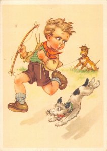US4791 Little Boy Running, Dog Chien Postcard