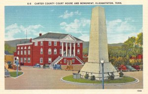 Elizabethton, TN Tennessee CARTER COUNTY COURT HOUSE~Veterans Monument  Postcard