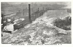 Vintage Postcard Flood Scene Amoskeag Mills Manchester New Hampshire Tichnor Bro