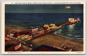 1945 Steel Pier By Night Atlantic City New Jersey NJ Entertainment Postcard