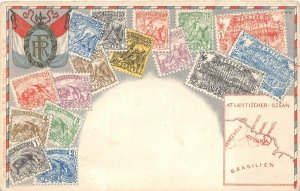 GUYANA STAMP MOTIFF MAP POSTCARD (c. 1910)