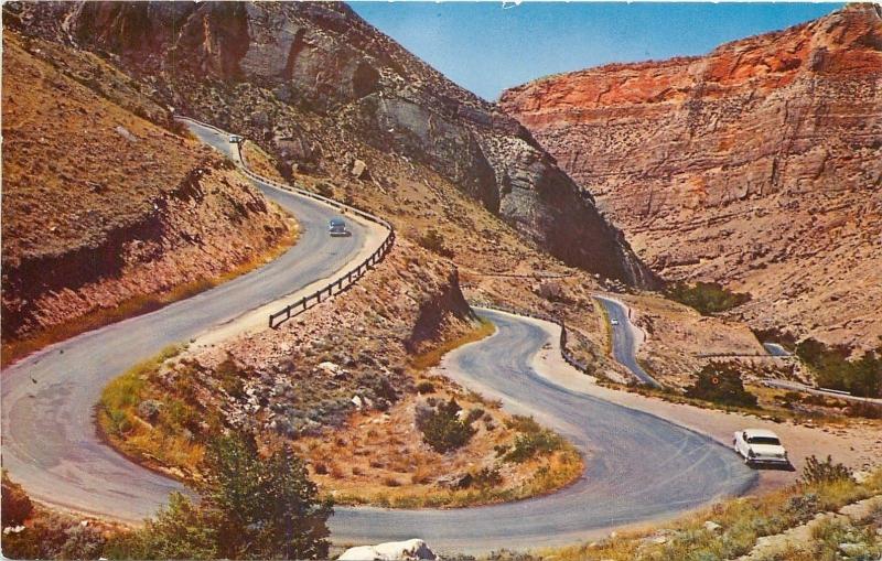 Big Horn Mountains Wyoming~Switchbacks In Shell Canyon~U.S. Hwy 14~1950's PC 