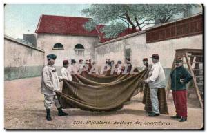 Postcard Old Army War 1914 Infantry Threshing blankets