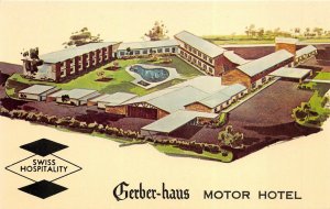 Fort Wayne Indiana 1960s Artist's View Postcard Gerber-Haus Motor Hotel