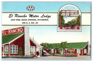 c1940 El Rancho Motor Lodge East End Exterior View Rock Springs Wyoming Postcard