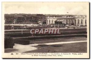 Deauville Beach Old Postcard flowered gardens Casino and Hotel Normandy