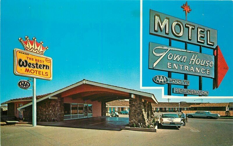 Autos Route 66 Winslow Arizona Petley Town House Motel Postcard 20-11089