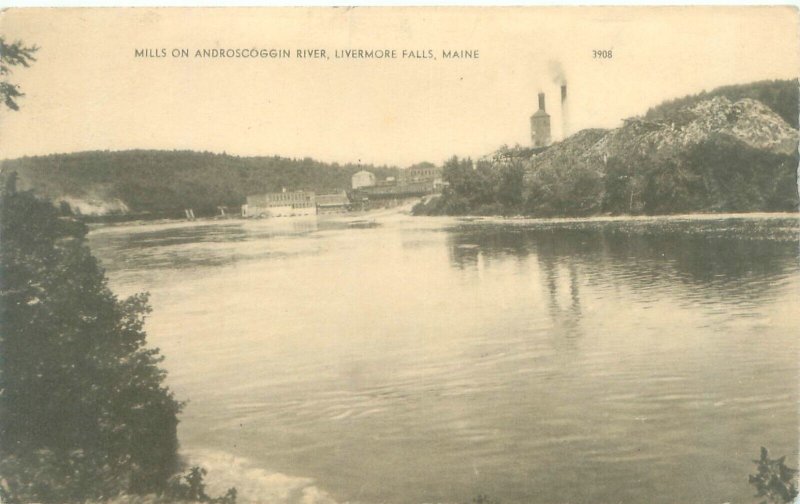 Livermore Falls, Maine Mills on Androscoggin River 1956 B&W Postcard