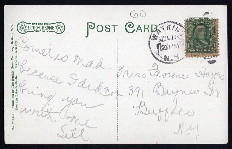 New York WATKINS GLEN Rainbow Falls, Wintertime pm1906 - Divided Back