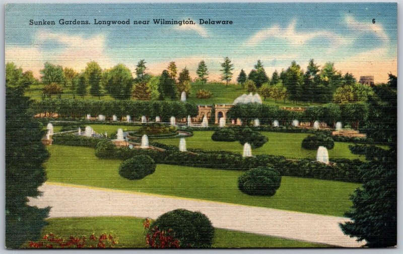 Vtg Wilmington Delaware DE Sunken Gardens Longwood 1940s View Postcard