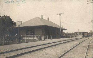Leslie MI RR Train Station Depot c1910 Real Photo Postcard