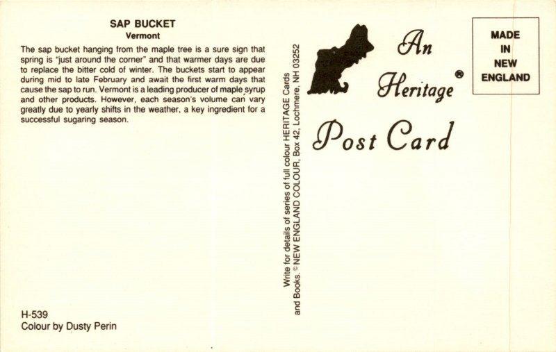 Vermont Maple syrup Sugaring season Sap bucket Weather Postcard