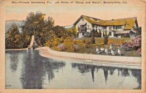 BEVERLY HILLS  CA~PRIVATE SWIMMING POOL AND HOME~DOUG MARY PICKFORD POSTCARD