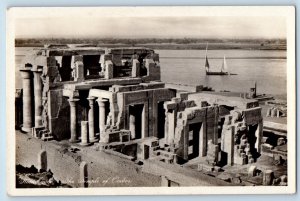 Egypt Postcard The Temple of Ombos Boat in River c1940's Unposted Vintage