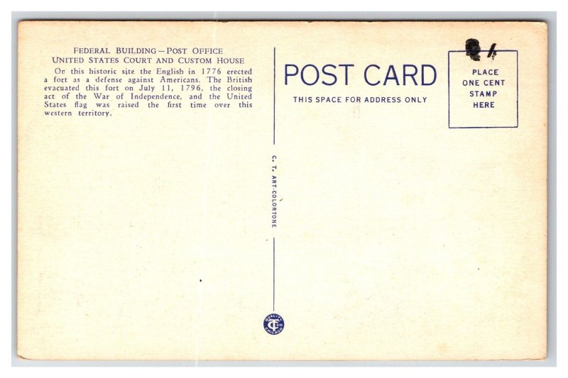 Post Office Building Detroit Michigan MI UNP Linen Postcard E19