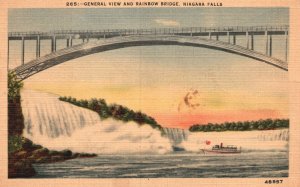 Vintage Postcard 1930's General View & Rainbow Bridge Niagara Falls NY New York