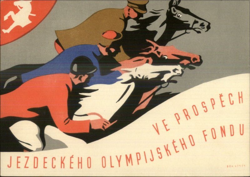 Czech Horse Riding Beautiful Art Deco Equestrian Olympic Fund Postcard