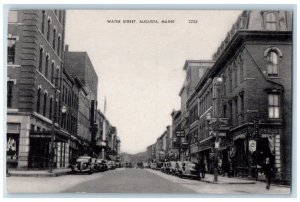 c1910 Water Street Classic Cars Park Buildings Augusta Maine ME Vintage Postcard 