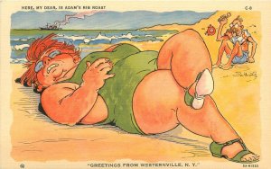 New York Westernville big woman on beach rib roast Postcard Teich 22-5365