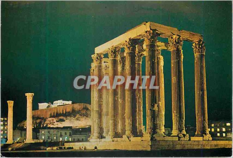 Postcard Modern Athens The illumination of Olympeion